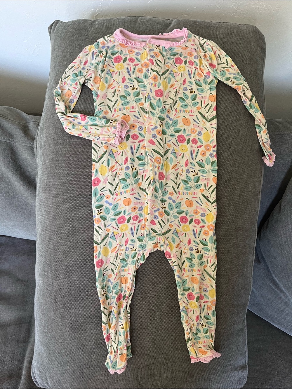 Magnetic Me Floral One-Piece Pajamas with Pink Trim